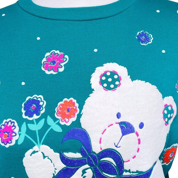 Vintage Honors 90s Teddy Bear Soft Pullover Sweatshirt Made in USA 10 / 12 - Picture 6 of 9